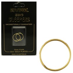 STUDEX Small plain sleepers 12mm 22ct gold plated